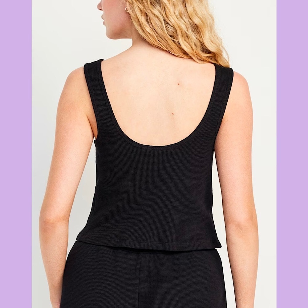 NWT Black Old Navy Waffle Knit Crop Top - Picture 6 of 10